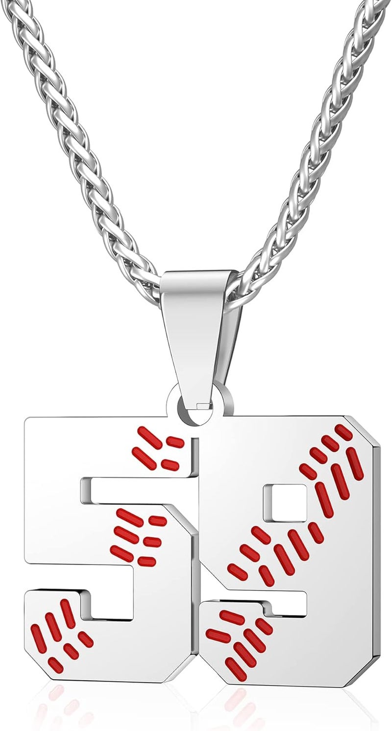 Wikavanli Personalized Baseball Jersey Number 00-99 Necklace - Stainless Steel Baseball Chain Pendant Necklace - Team Jewelry Gift for Boys, Girls, Men, Women - Image 1